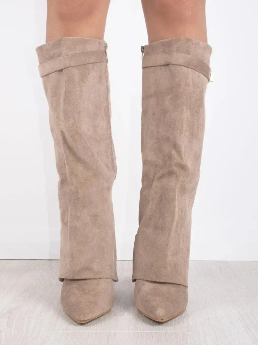 Knee Tall Boots Wide Flare Top Block Heel