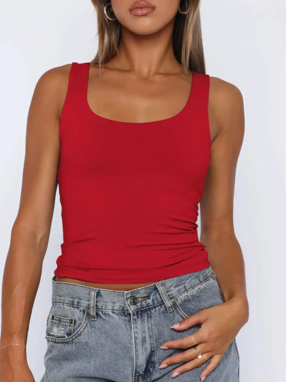 Refined Square-Neck Wide-Strap  Tank Top
