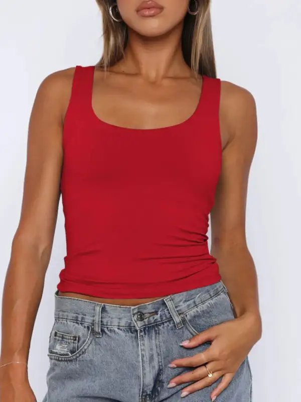 Refined Square-Neck Wide-Strap  Tank Top