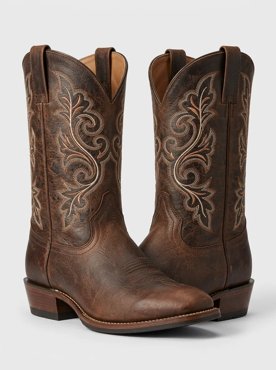 Unisex Western Cowboy Floral Embroidery Floral Heart Embroidered Cowboy Boots