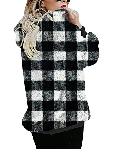 Women Casual Double Fuzzy Sweatshirt Faux Fleece Zip Pullover Hoodies Coat Outwear S-XXL