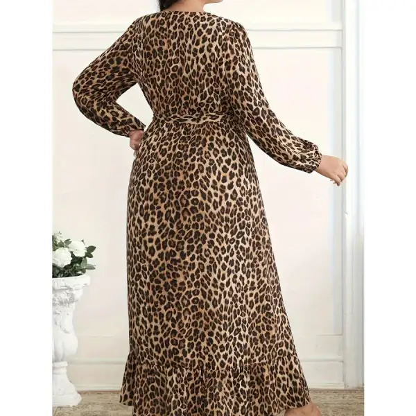 Plus Size Leopard Print Surplice Maxi Dress