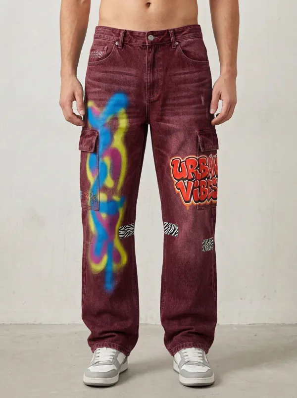 Men's Urban Vibes Graffiti Cargo Jeans