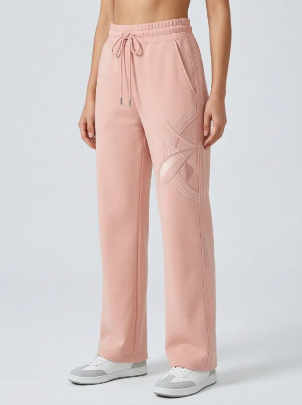 Women's Beige Minimalist Abstract Line Graphic Sweatpants