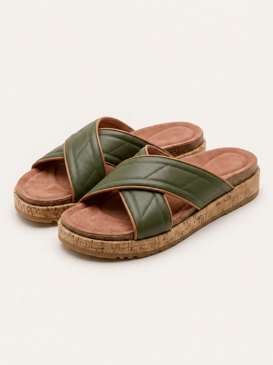 Everyday S Quilted Cross-strap Cork Sole Sandals
