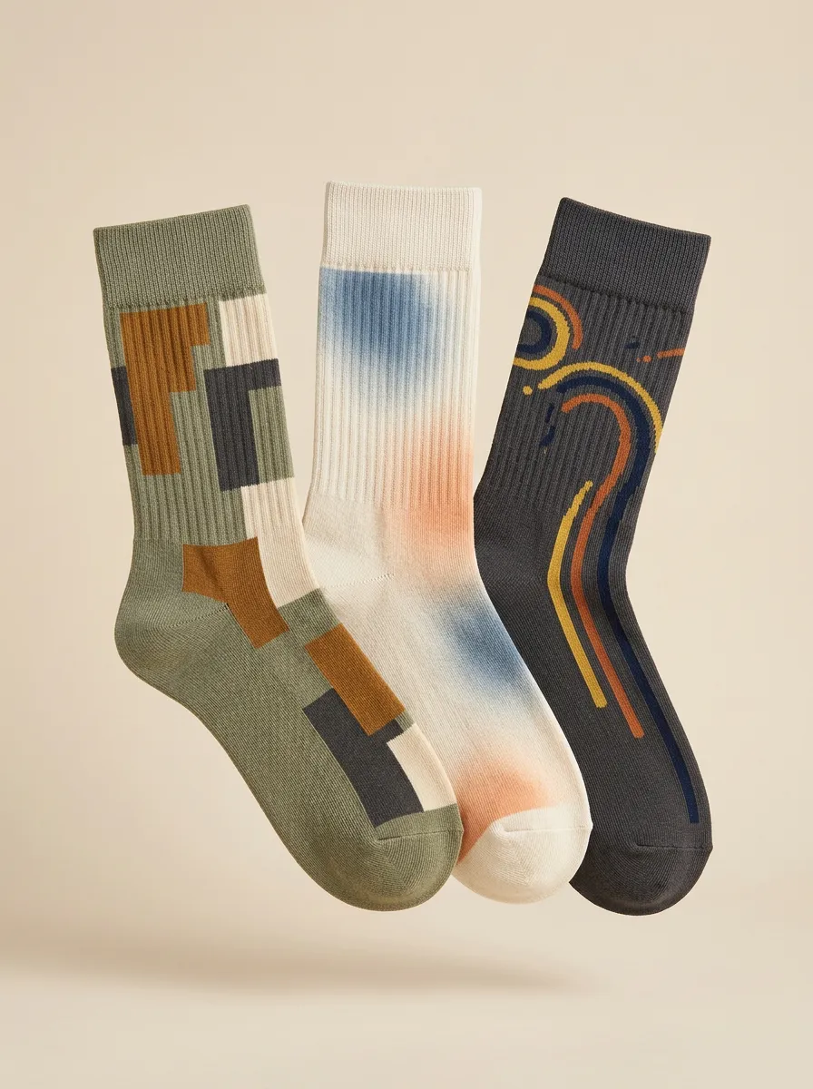 Men's Retro Aesthetic Geometric Gradient Printed Three Pack Socks