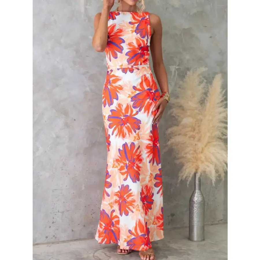 Printed Backless Sleeveless Maxi Dress