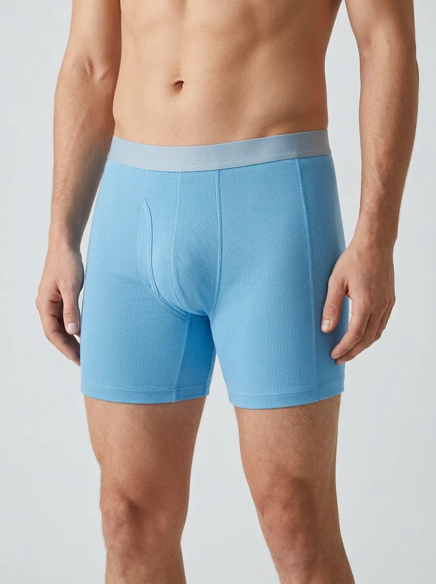 Men's Casual Comfort Grey Ribbed Printed Boxer Briefs