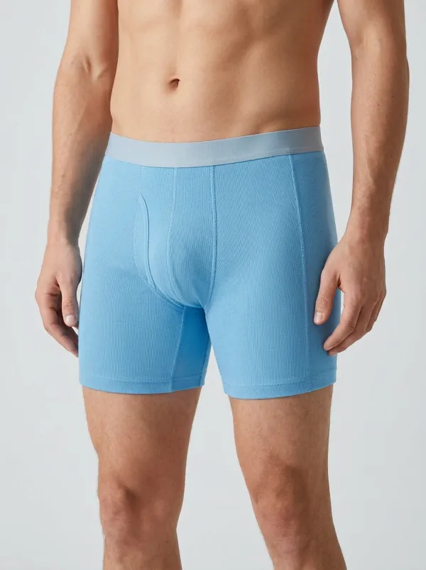 Men's Casual Comfort Grey Ribbed Printed Boxer Briefs