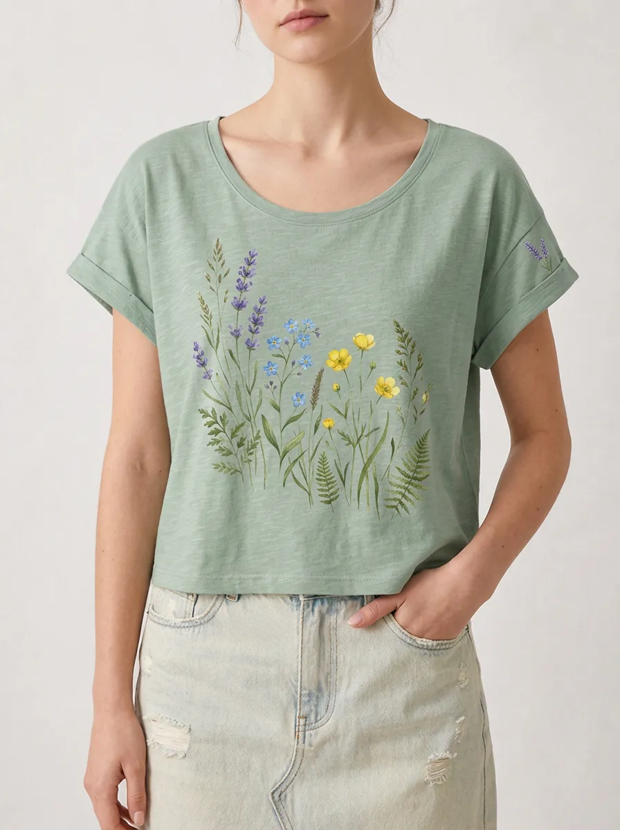 Women's Botanical Print Crewneck T-Shirt
