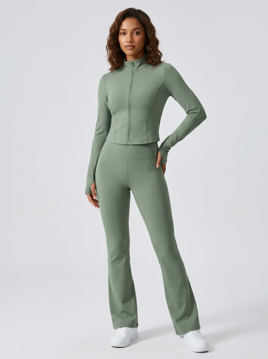 Women's Sage Princess Seam Thumbhole Jacket and Flare Pants Set