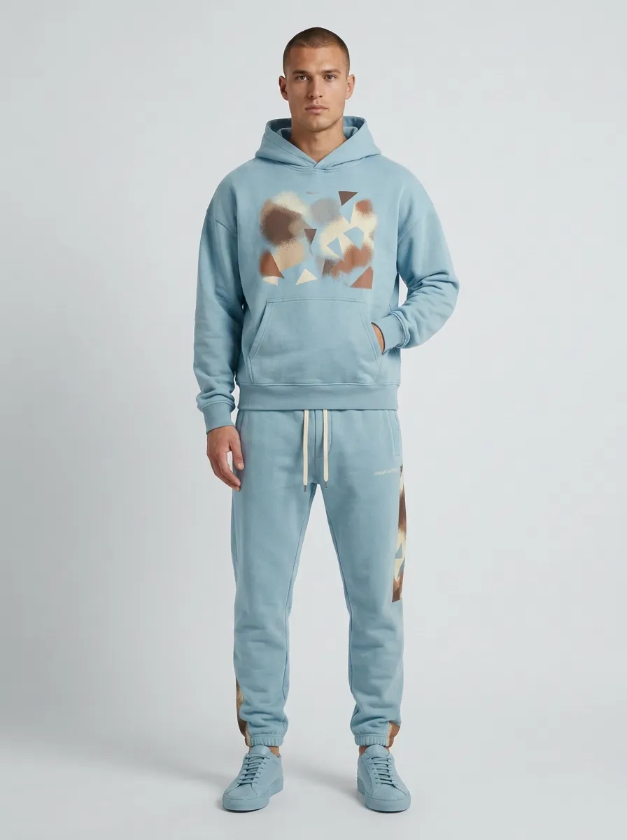 Men's Streetwear Geometric Camo Printed Hoodie Sweatpants Set