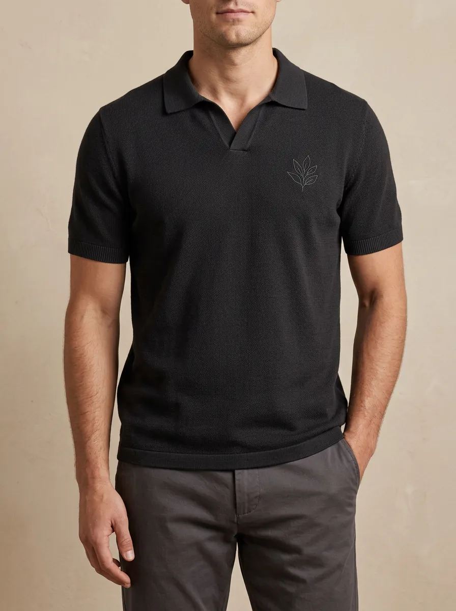 Botanical Leaf-Pattern Men's Polo Shirt