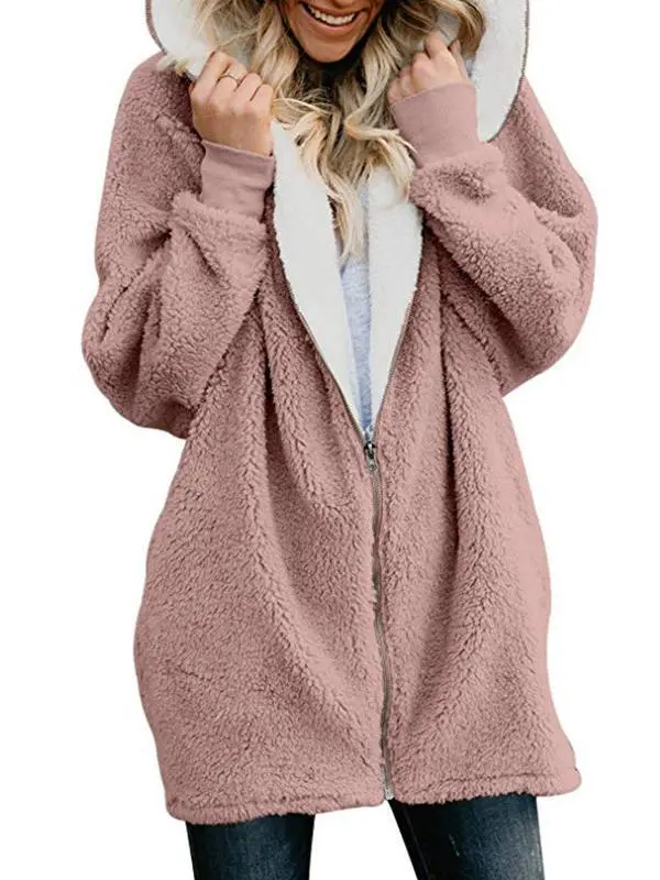 Mayoulove Women zipper warm coat with hood