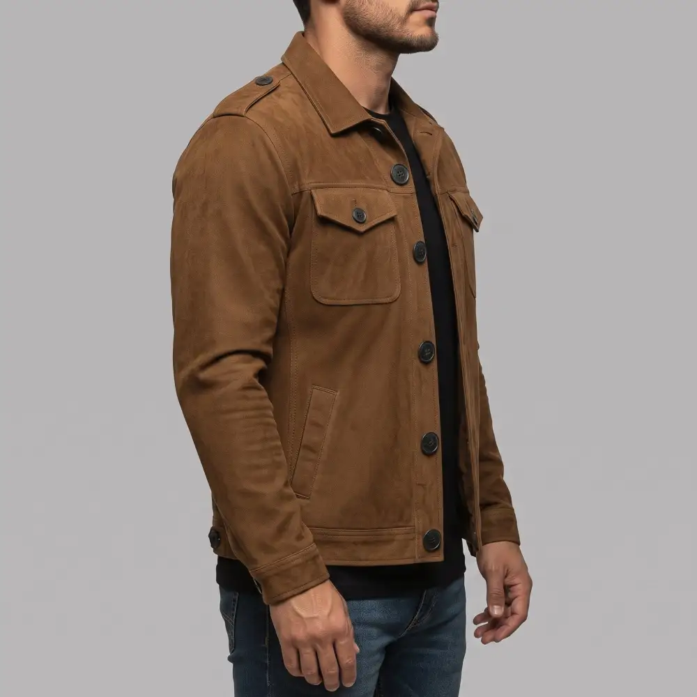 Polished Suede Trucker Jacket