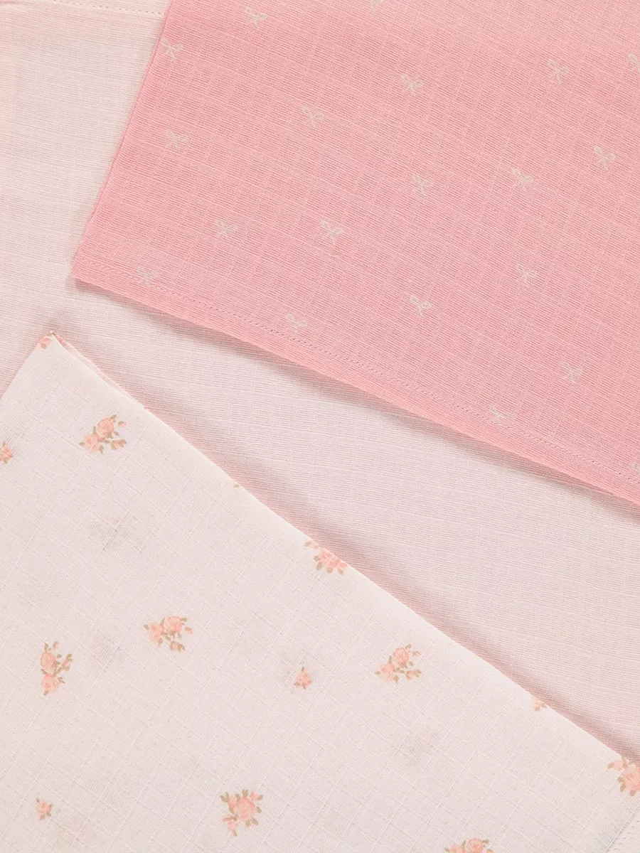 Pink Floral Bow Muslin Cloths 3 Pack