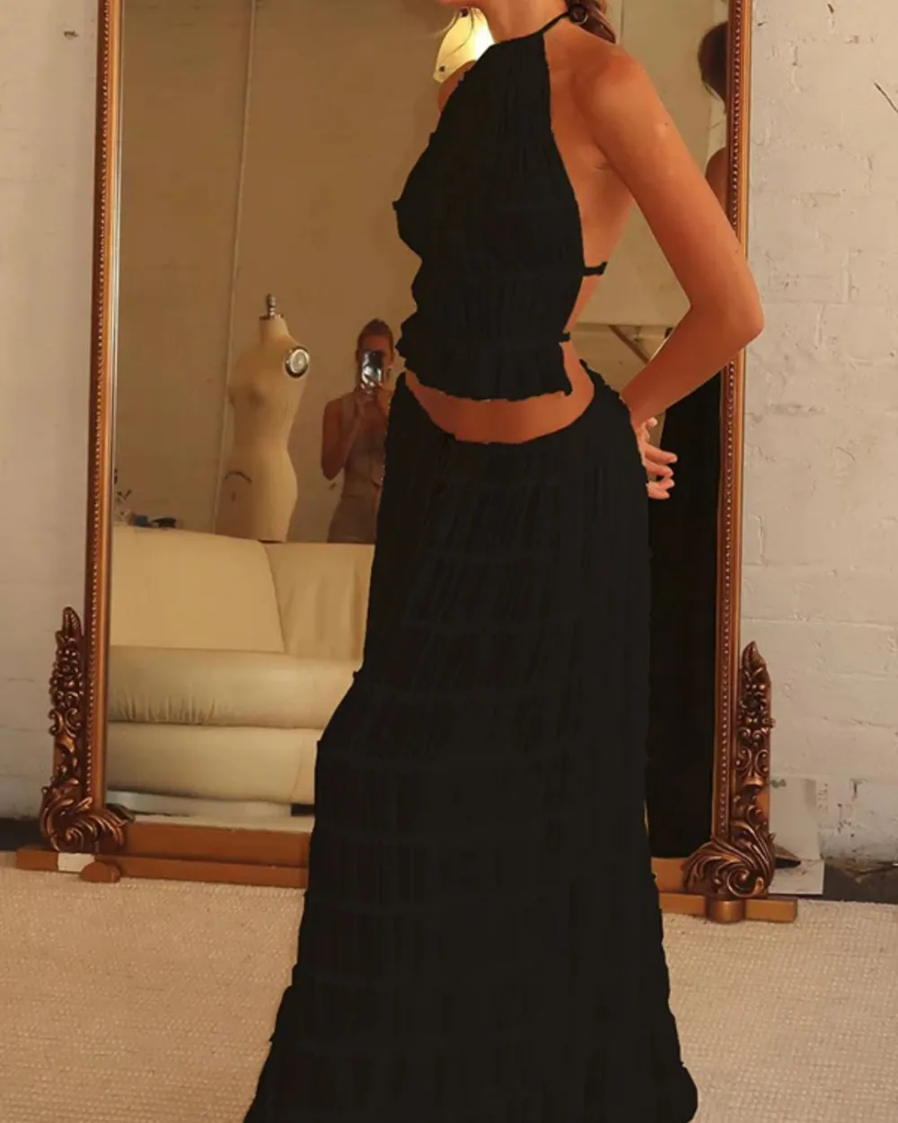 Pleated Back Halter Tank Set