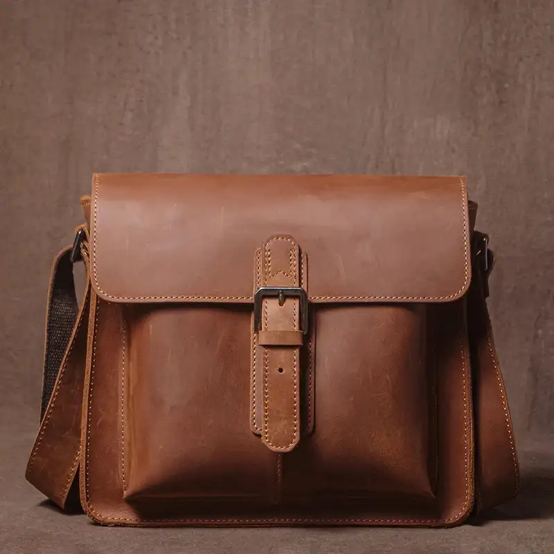 Vintage Genuine Leather Satchel Bag – Unisex Structured Work & Travel Bag
