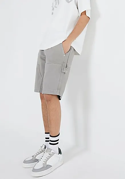 Men's Grey Denim Shorts with Large Pockets