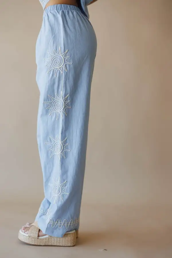 Embroidered Elastic-Waist Pants