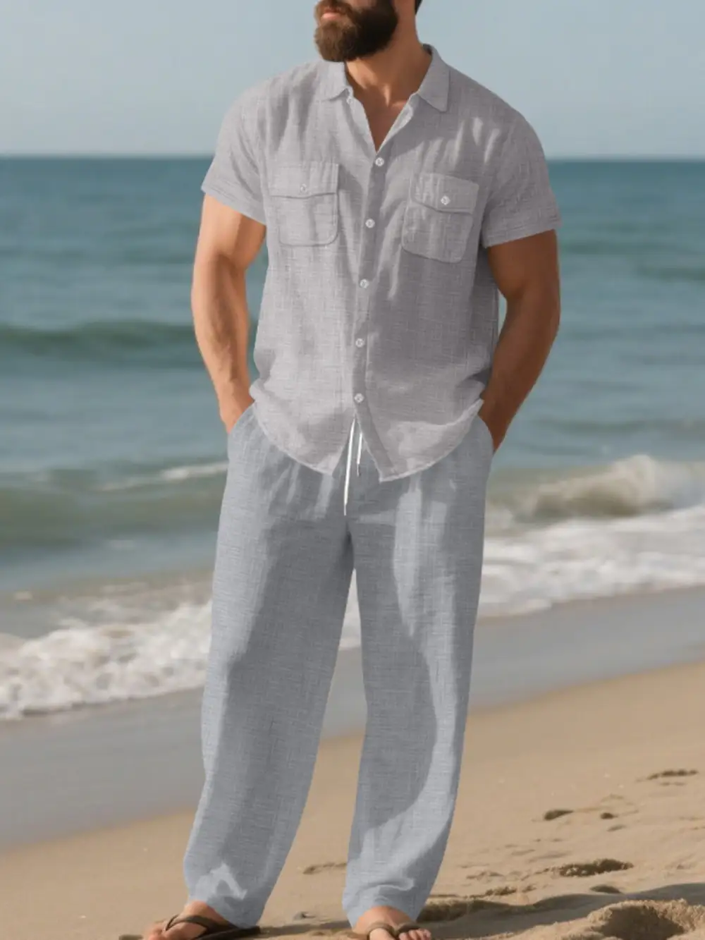 Men's Full Size Casual Button Up Shirt and Pants
