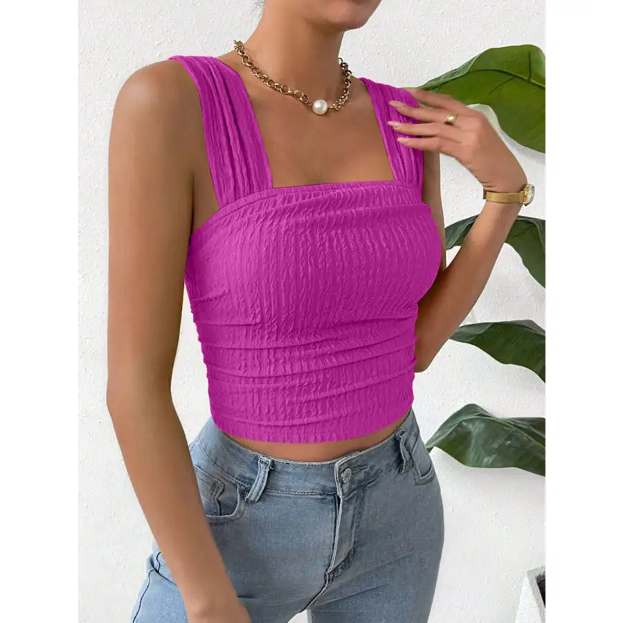 Textured Square Neck Wide Strap Tank
