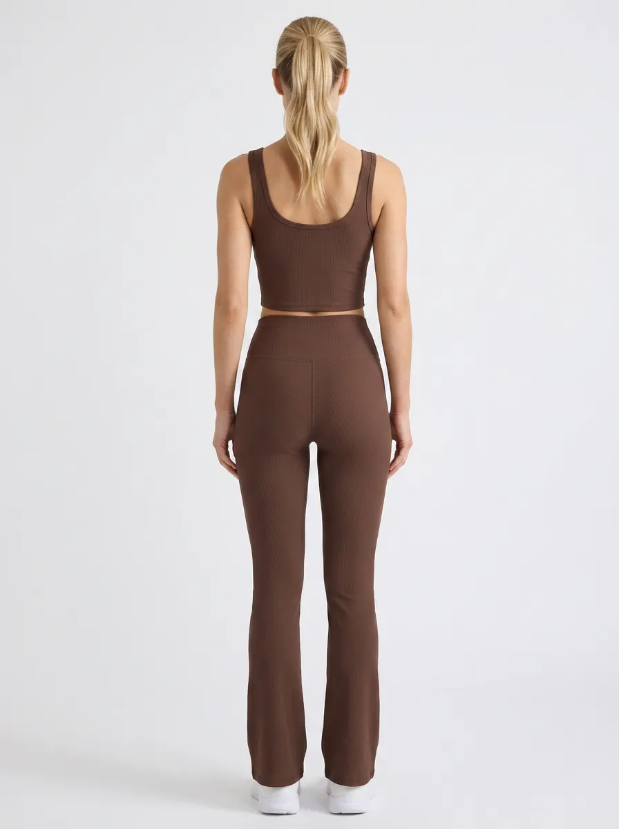 Ribbed Women's Tank Top Flare Pants Active Set
