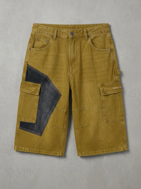 Cargo Denim Patchwork Men's Cargo Shorts
