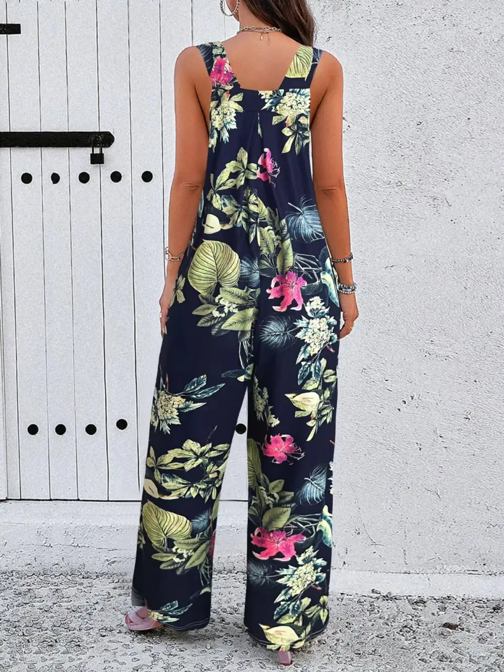 Plus Size Printed Wide Leg Jumpsuit