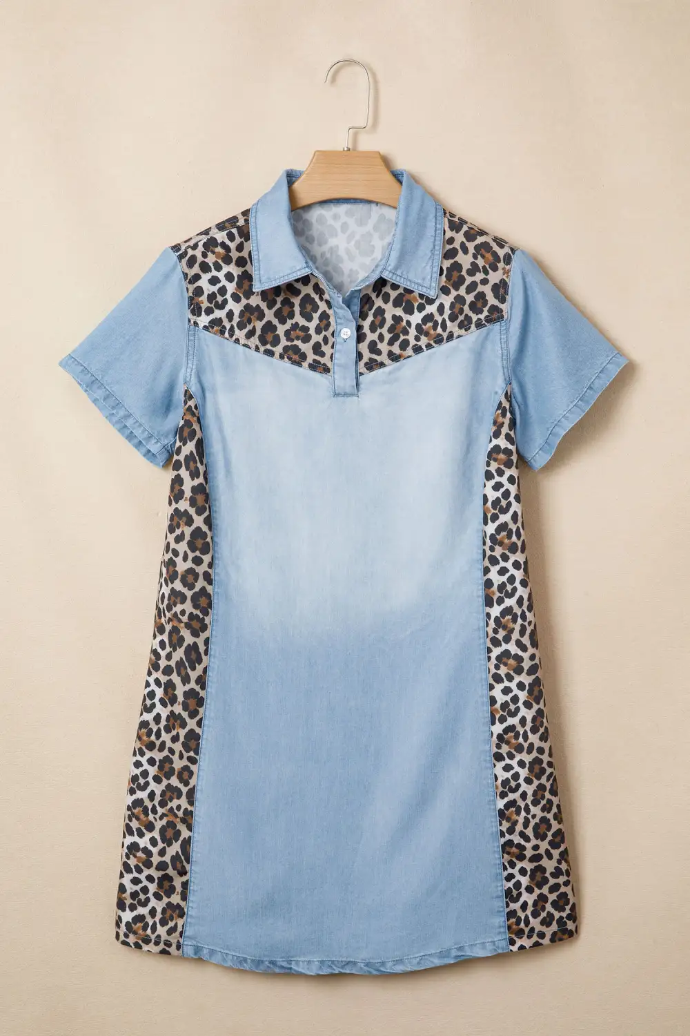 Women's Leopard Print Colorblock Denim Patchwork Mini Dress