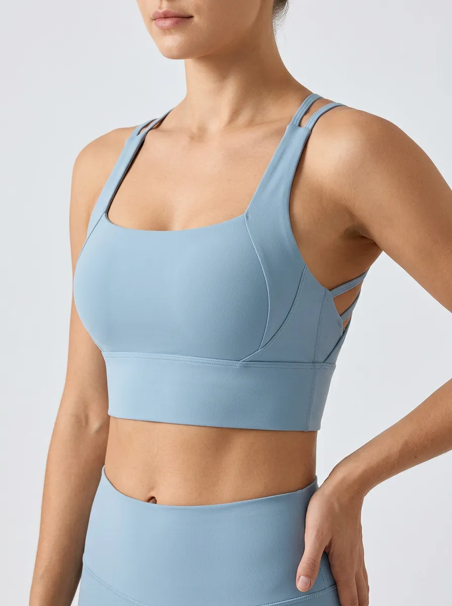 Women's Square Neck Strappy Back Sports Bra
