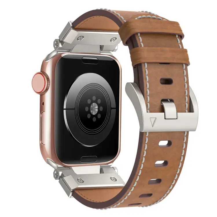 Mecha Style Leather Watch Band for Watch Series 2 42 mm - Dark Brown