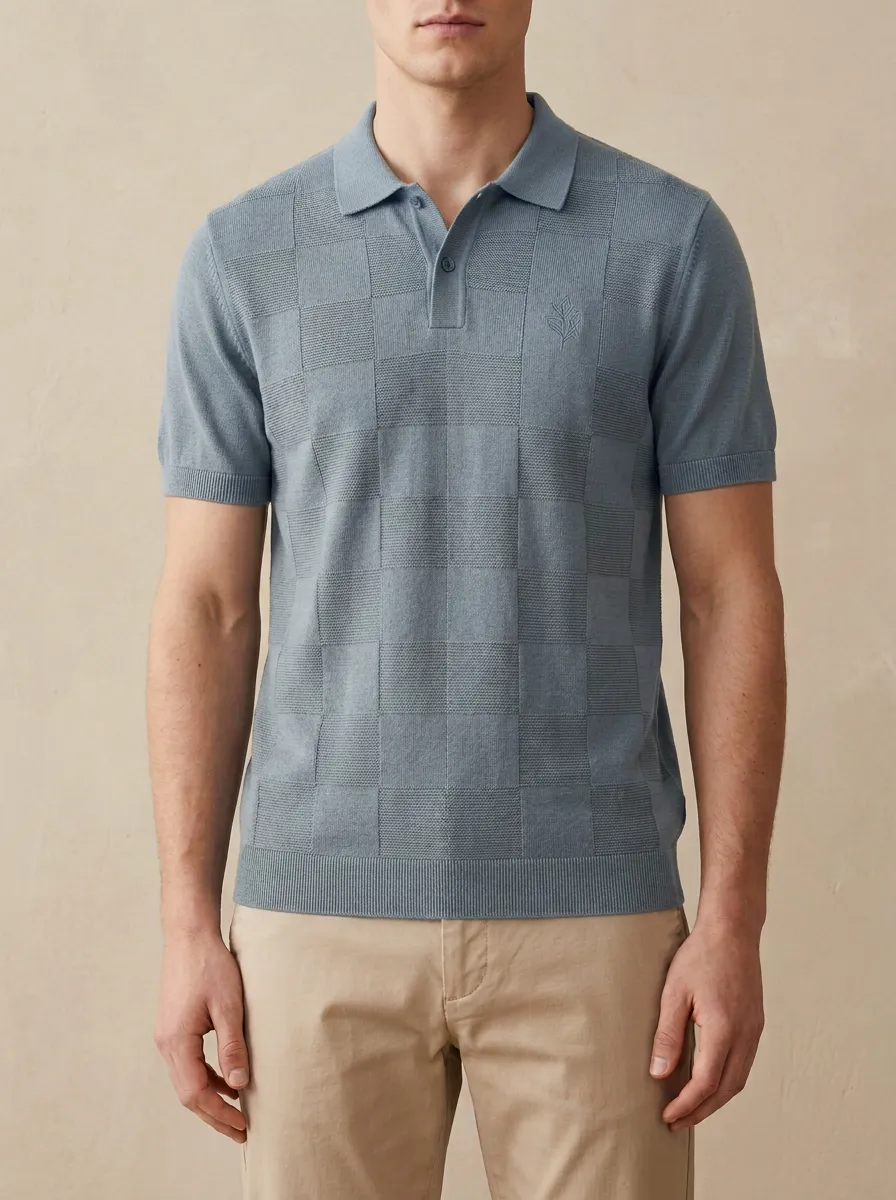 Checkerboard Knit Men's Polo Shirt