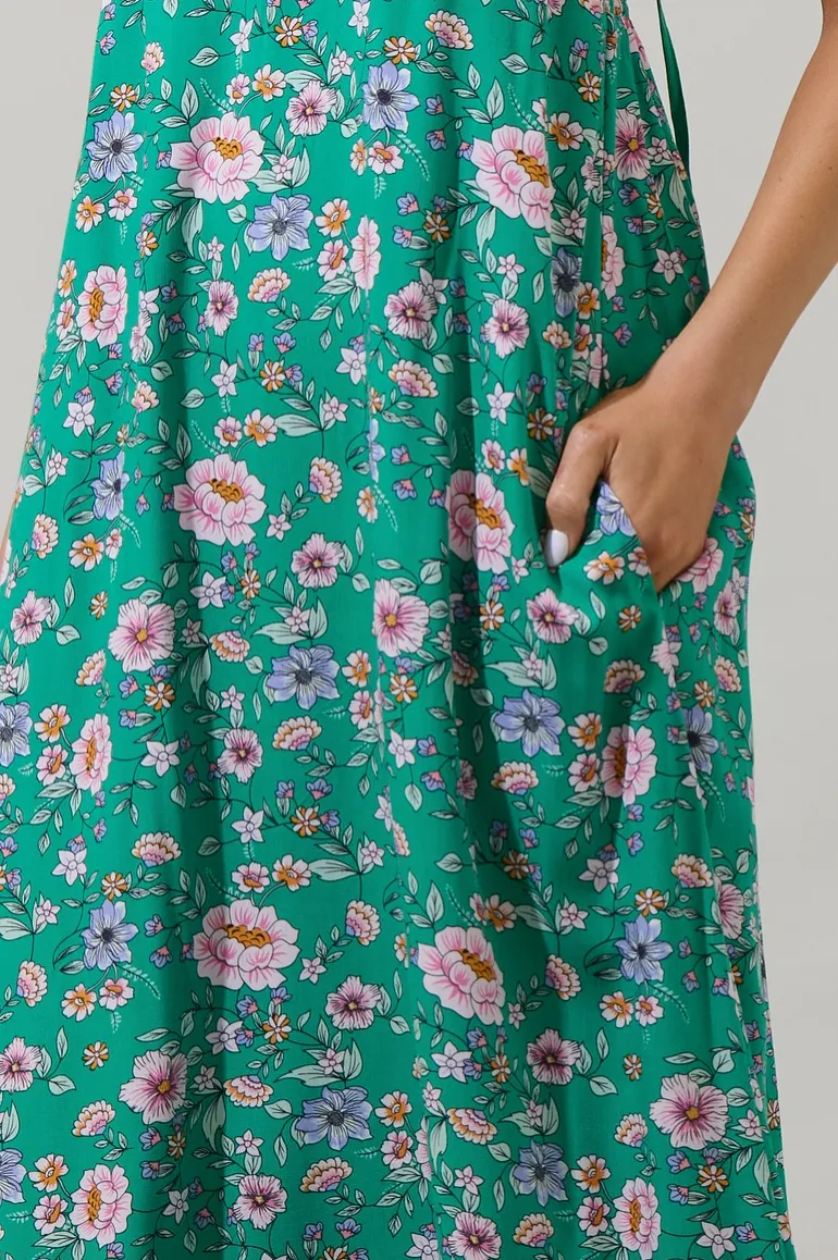Green Floral Tie Back Maxi Dress