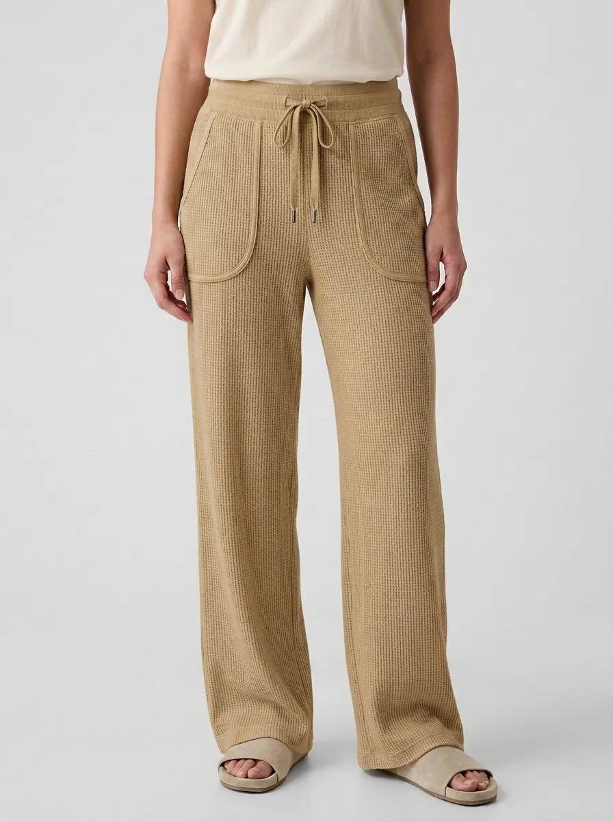 Women's Waffle Knit Drawstring Wide Leg Lounge Pants