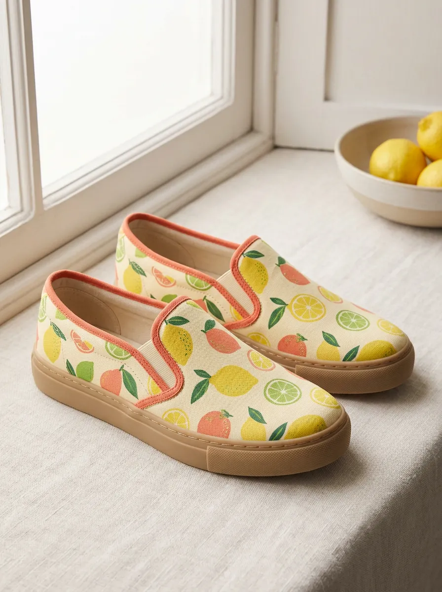 Women's Modern Summer Fruit Lover Lemon Lime Patterned Canvas Shoes