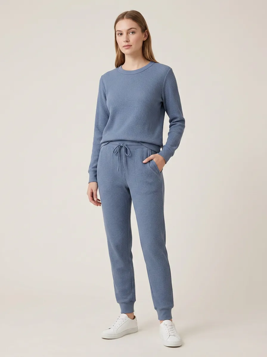 Women's High Waist Waffle Knit Set