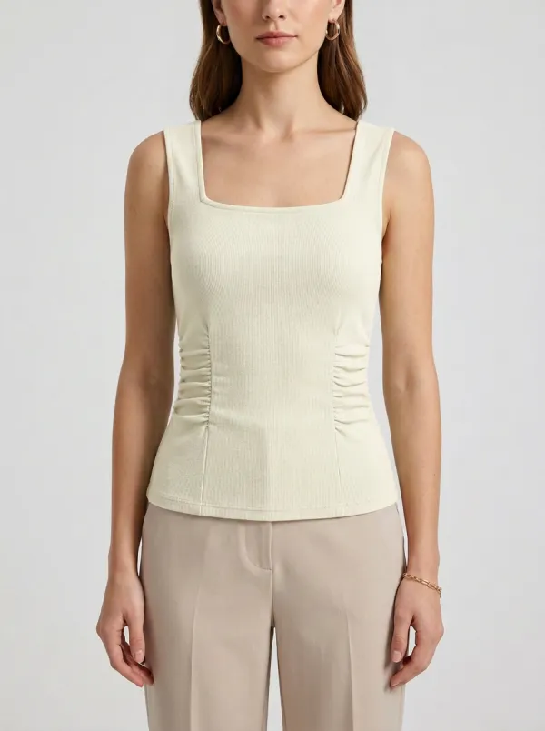 Refined Square-Neck Side-Ruched Ruched Tank Top