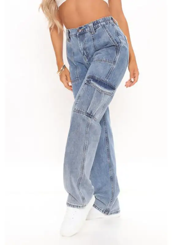 Textured Cargo Pocketed Denim Jeans