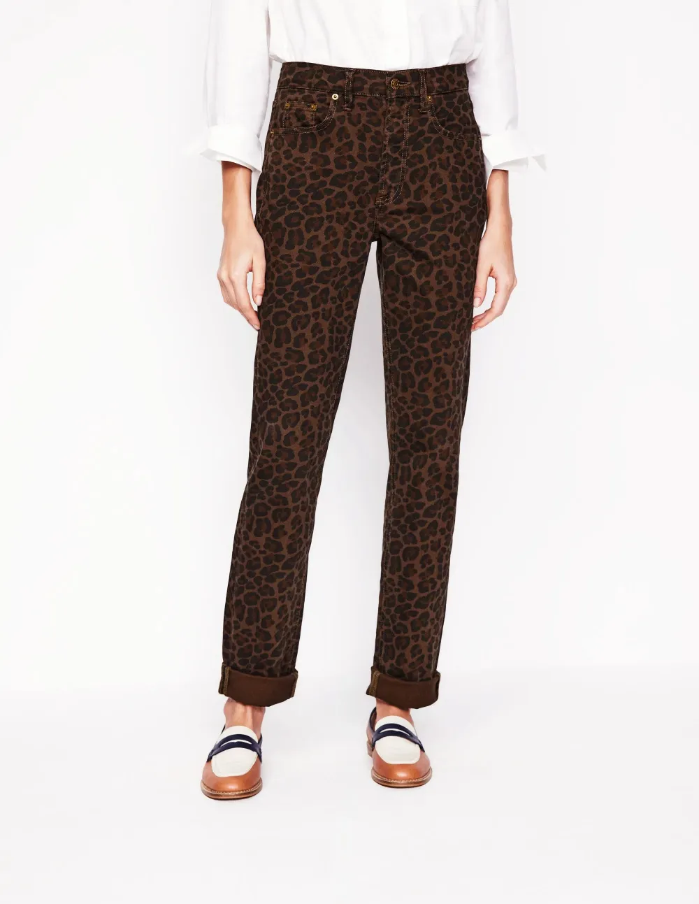 Leopard - Print Girlfriend Jeans
