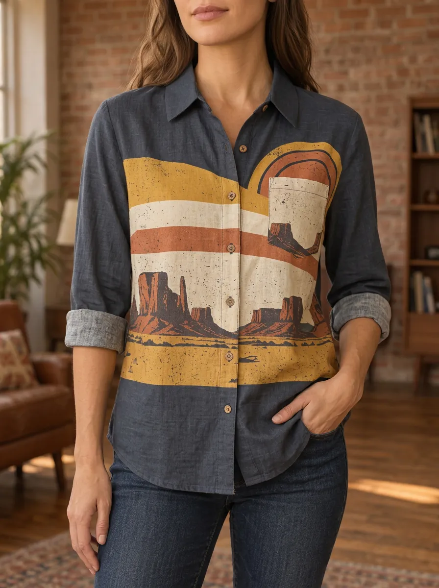 Women's Landscape Western Desert Landscape Sunset Shirt