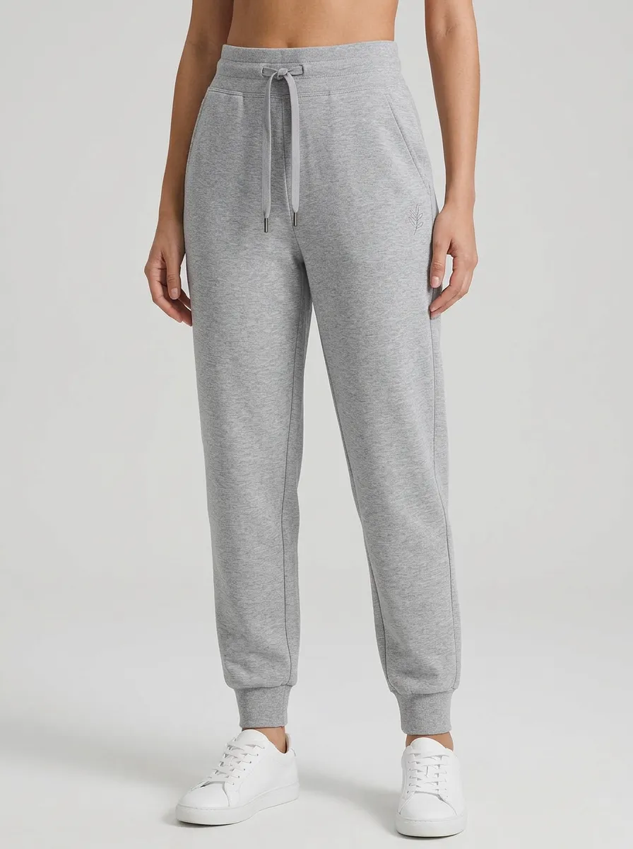 Women's Minimalist Leaf Logo Grey Printed Joggers