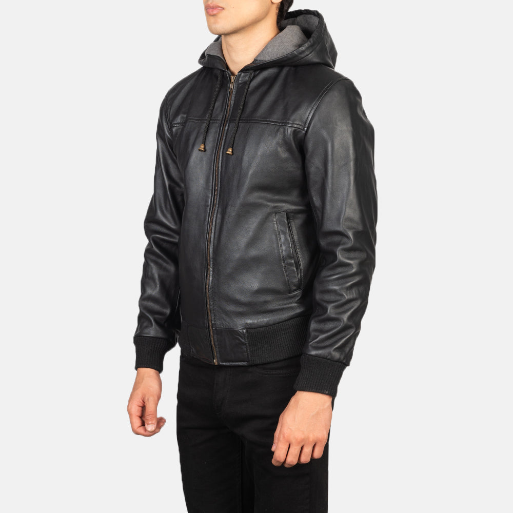 Men's Classic Bomber Hooded Leather Jacket