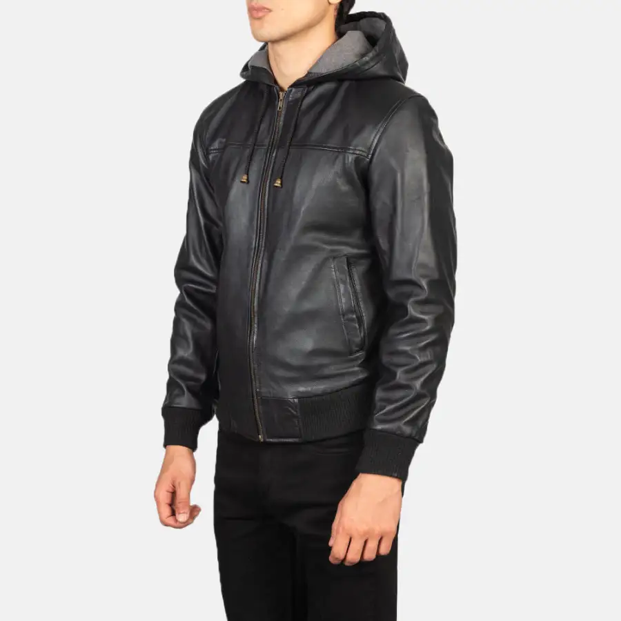 Men's Classic Bomber Hooded Leather Jacket