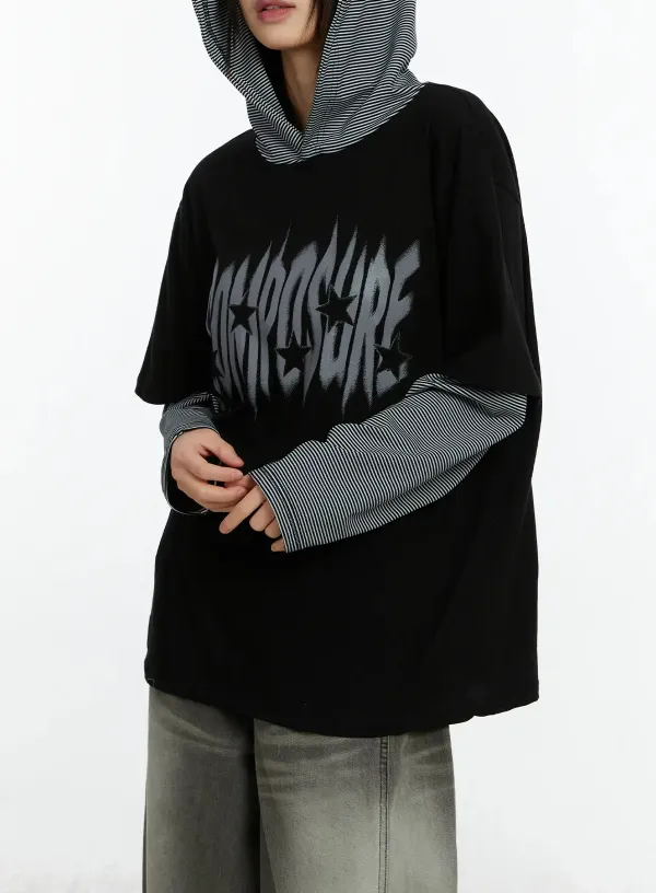 Layered Hooded Graphic Long Sleeve Top