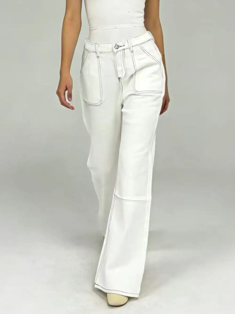 Wide Leg Contrast Stitching Jeans