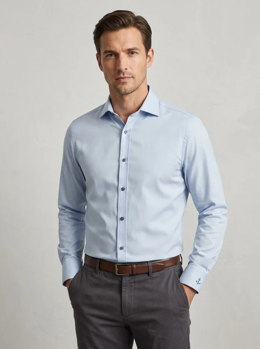 Men's Nautical Anchor Cuff Embroidered Non-Iron Cotton Shirt