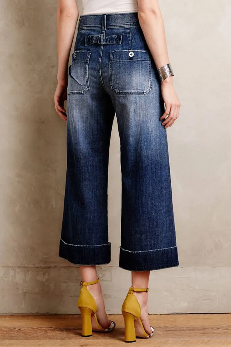 Slant Pocket Wide Leg Crop Jeans
