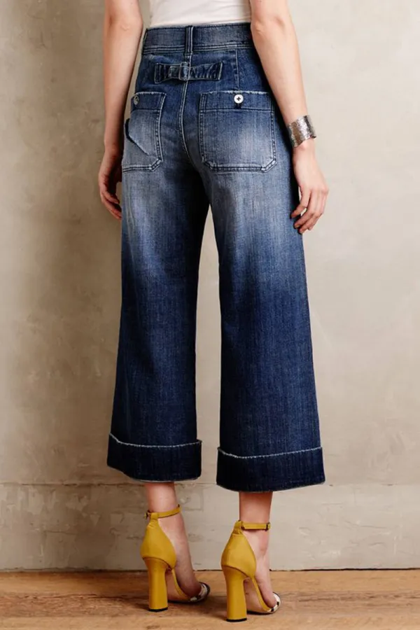 Slant Pocket Wide Leg Crop Jeans