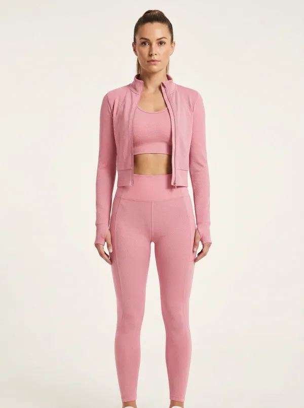 Training Textured Detail Silhouette Women's Three Piece Activewear Set